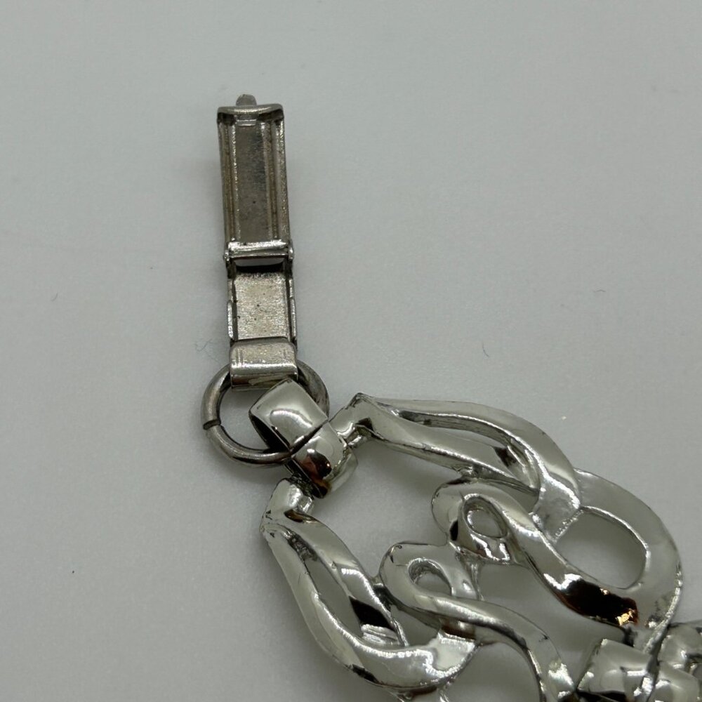 Vintage Modernist Silver-Tone Bracelet Bold Link Statement Retro Chunky 1970s 7" - Picture 8 of 10